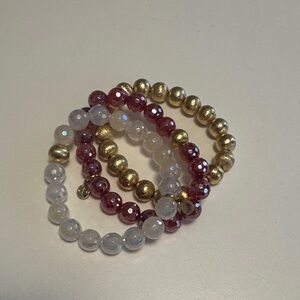 Chic Gold and Red Beaded Bracelet Trio